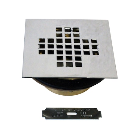 Westbrass 2" Brass Shower Drain W/ 4-1/4" Square Cover in Polished Chrome D206BS-26